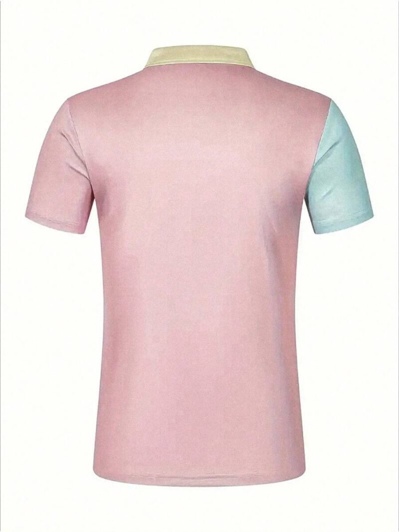 Button Color Block Polo Shirt For Summer