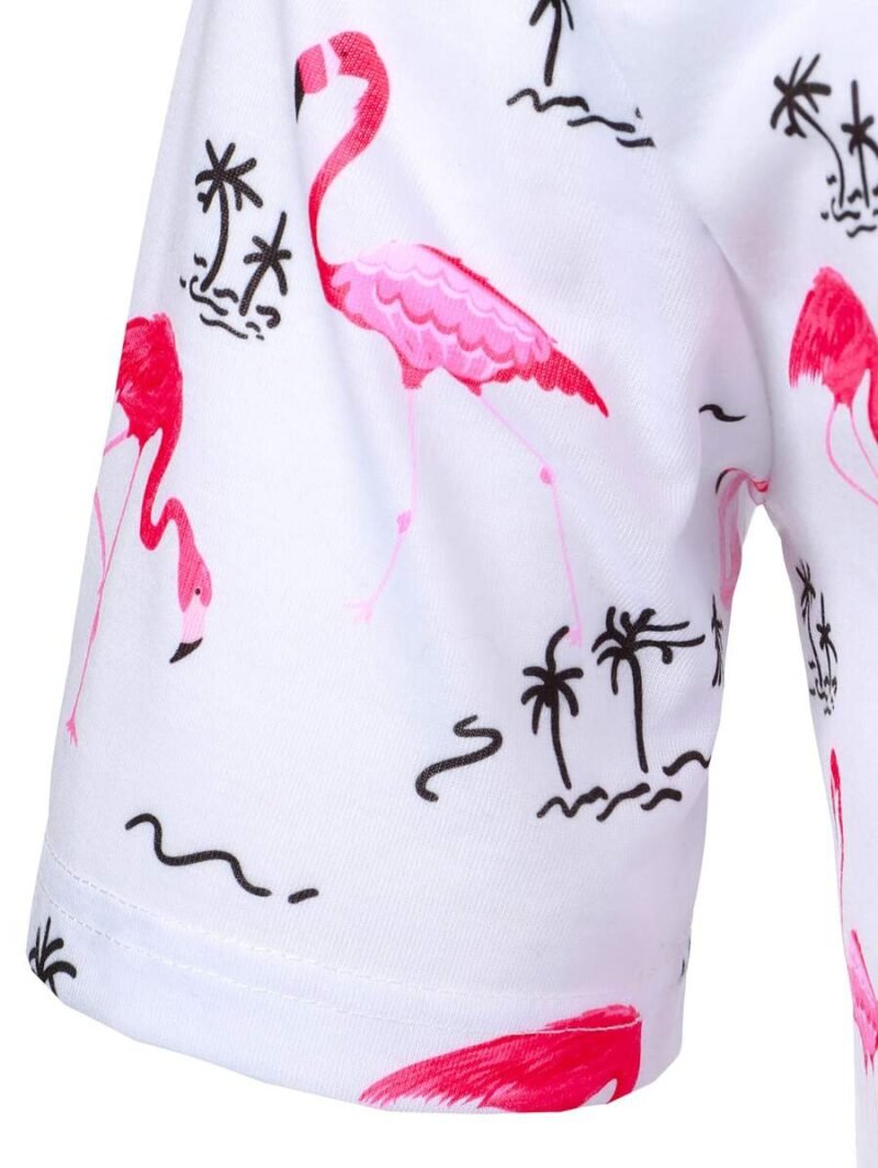 Flamingo Palm Tree Print Half Button Collar