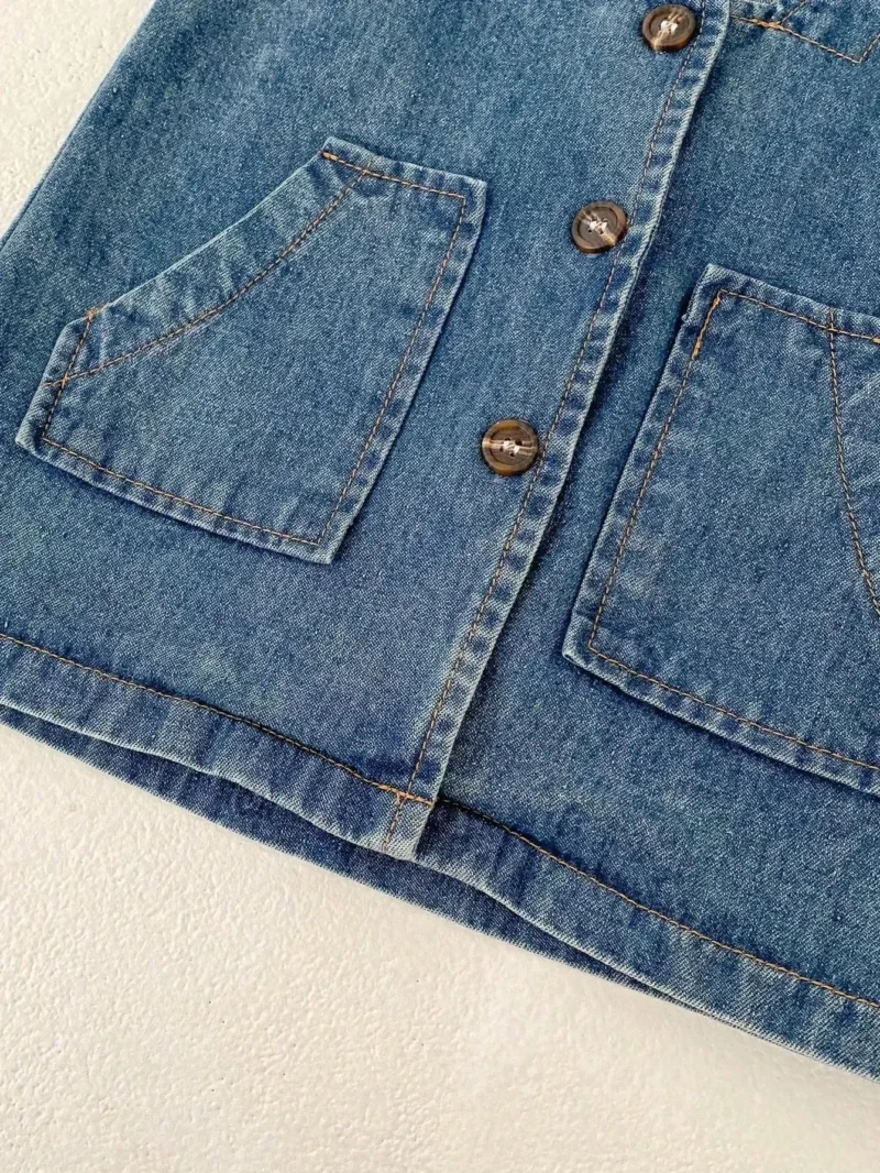 Denim Vest Jacket Versatile Waistcoat With Dual Pockets