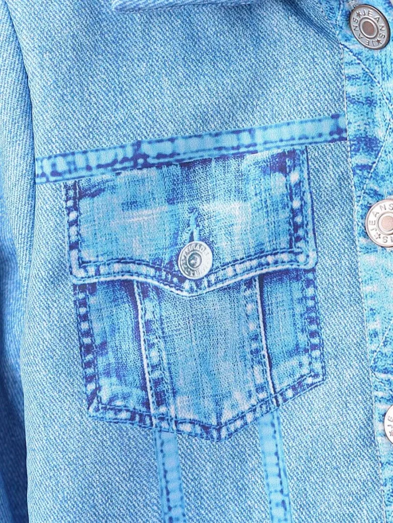 Figure Graphic Denim Effect Print Jacket
