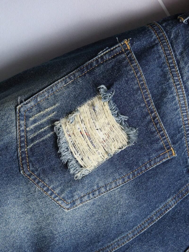 Cat Scratch Denim Shorts Jorts Plain Dark Blue