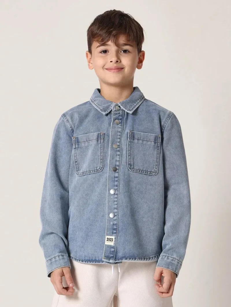 Oversized Denim Shirt Jacket Button Down Collared