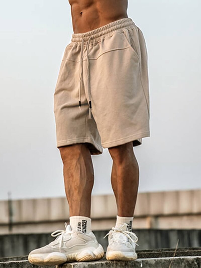 Drawstring Waist Wide Leg Shorts Knee Plain Khaki