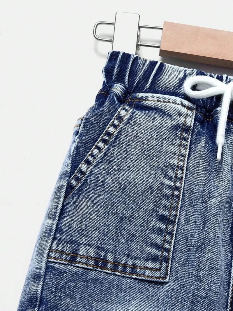 Casual Distressed Drawstring Waist Cargo Denim Jeans