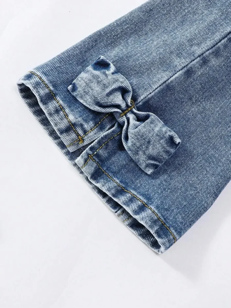 Distressed Wash Denim Flared Pants