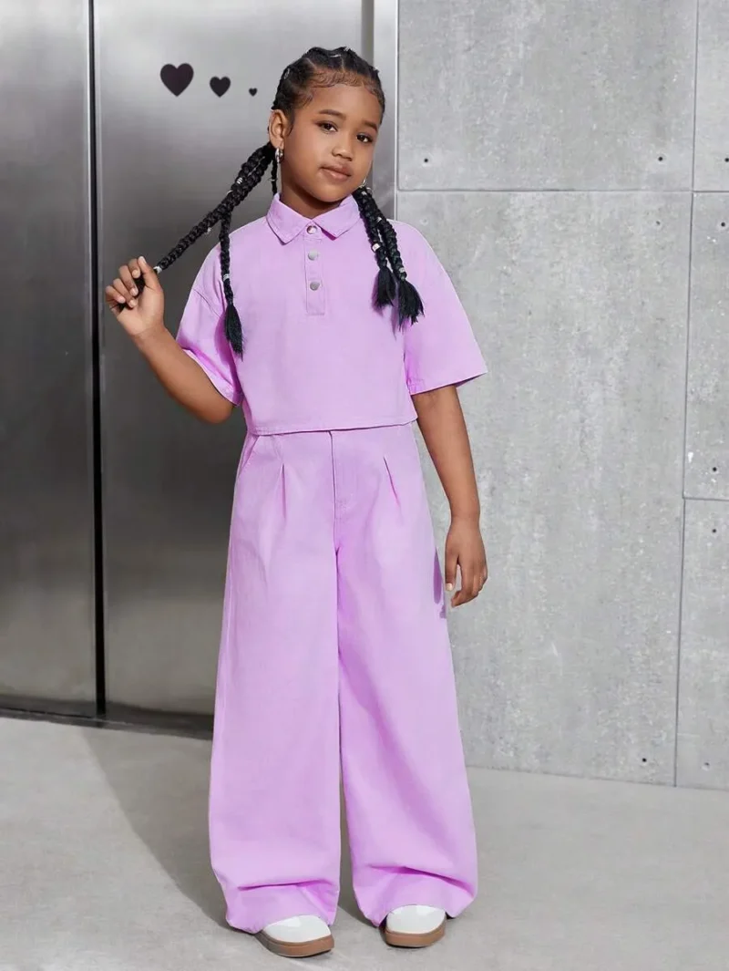 Elastic Waist Casual Pleated Wide Leg Jeans Pants