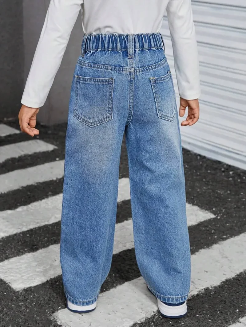 Fashion Heart Crystal Decor Wide Leg Jeans