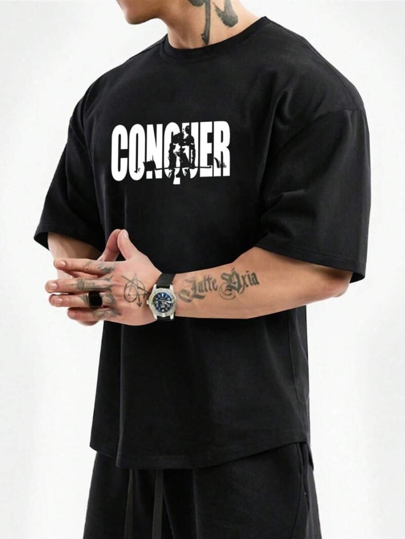 Contrast Color Letter Print Crew Neck
