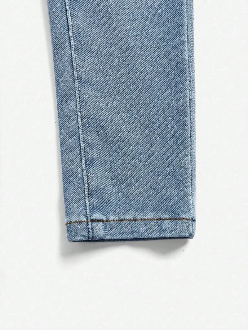 Light Blue Washed Denim Jeans With Bowknot Belt