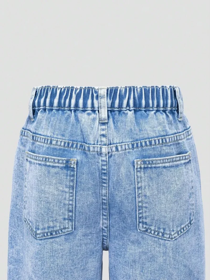 Light Washed Blue Fashionable Simple  Denim Trousers