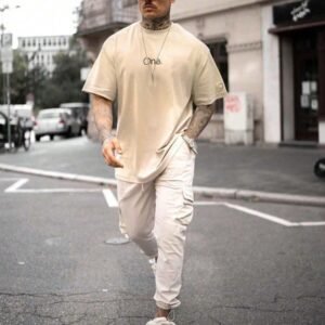 Letter Print Round Neck Short Sleeve T Shirt