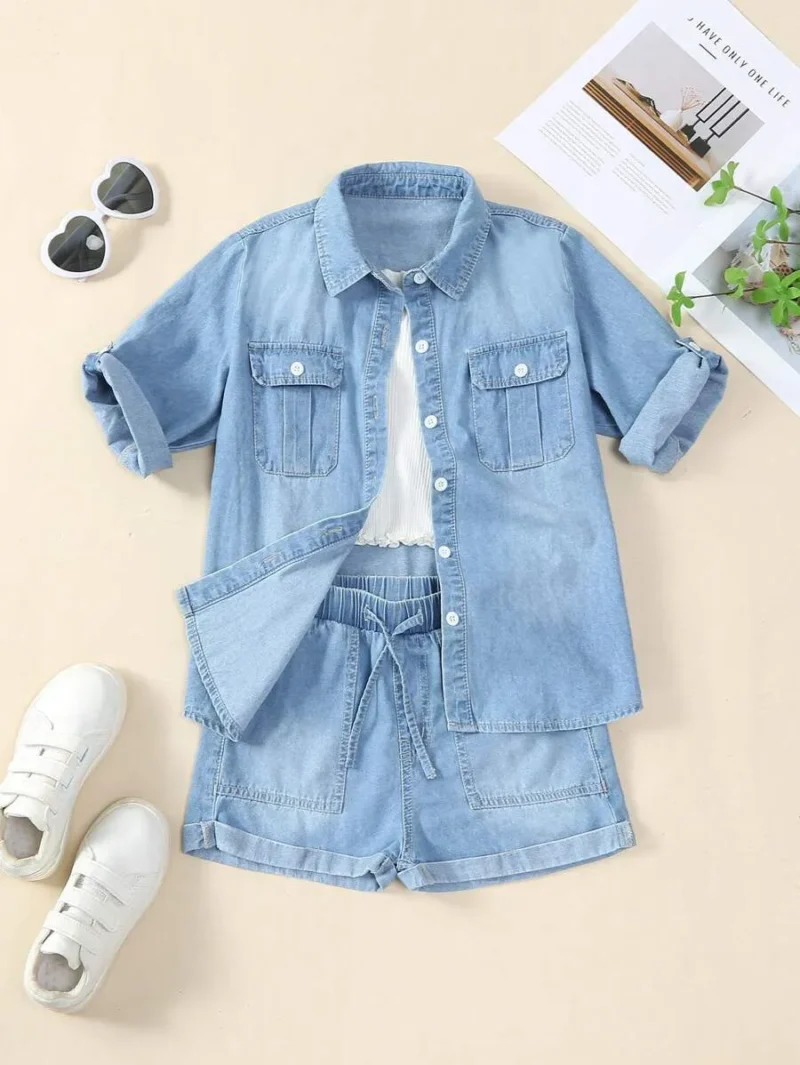 Casual Loose Comfortable Soft Denim Top And Shorts