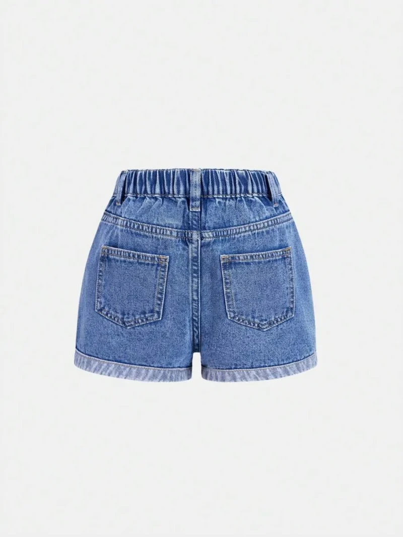 Heart Embroidery Washed Denim Shorts Comfortable