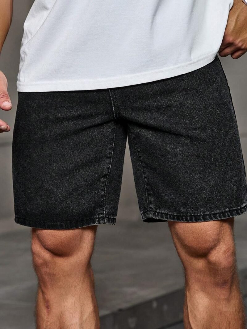 Loose Fit Shorts Plain Black Denim Shorts