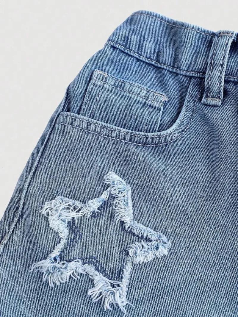 Patched Faded Frayed Denim Jeans Shorts