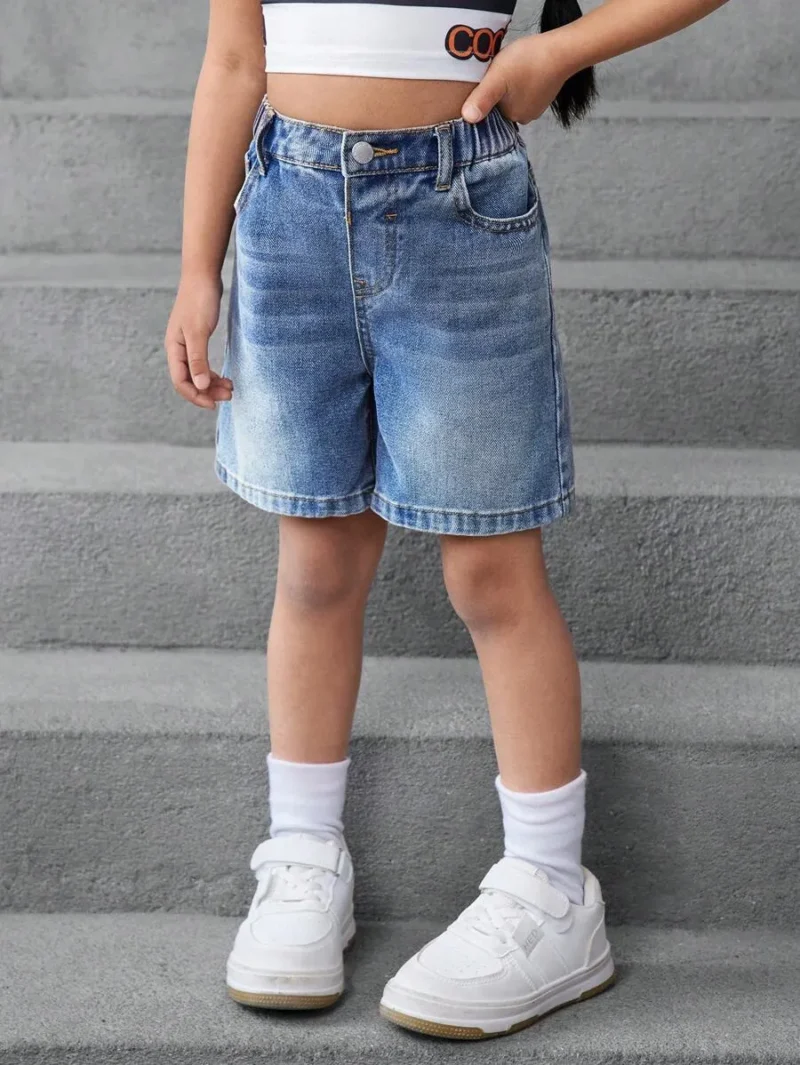 Pockets Loose Casual Retro Blue Denim Shorts