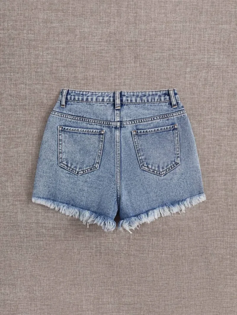 Ripped Raw Hem Denim Shorts