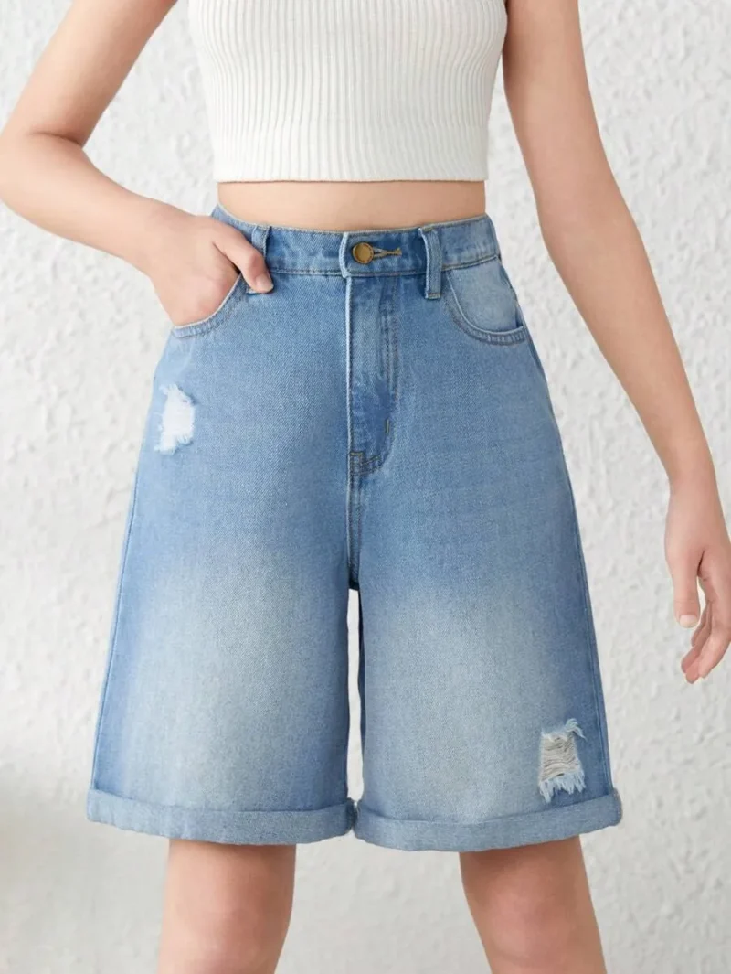Rolled Up Baggy Denim Jeans Long Shorts