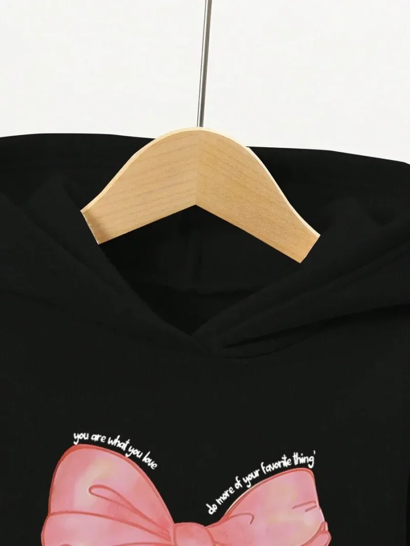 Hoodie Sweatshirt Top With Bow Print And Drawstring Waist Pants