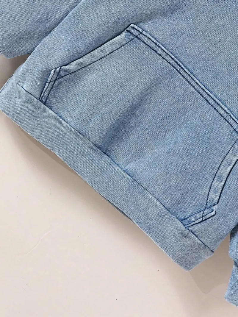 Thermal Lined Casual Fashion Denim Pullover Sweatshirt