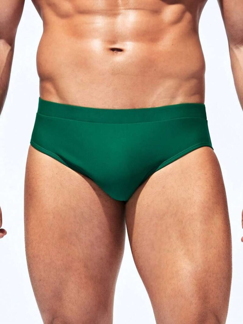 Plain Elastic Waist Swimming Trunks Briefs
