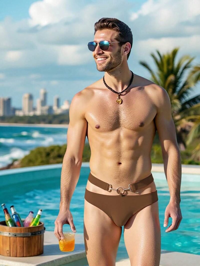 Solid Color Waist Hollowed Out Triangle Swimming Trunks