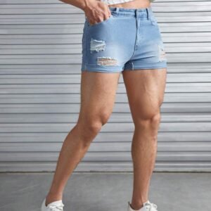 Ripped Frayed Roll Hem Denim Shorts