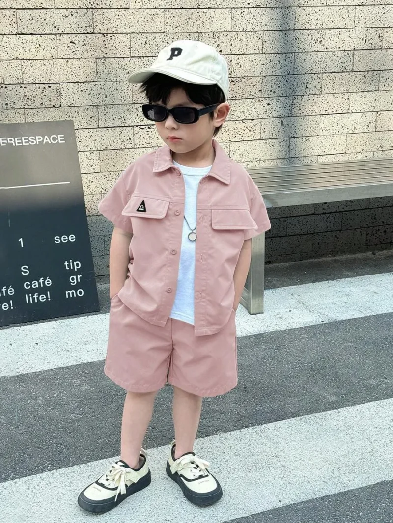 Polo Shirt And Plain Woven Shorts Set