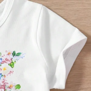 Butterfly & Flower Printed Short Sleeve T Shirt