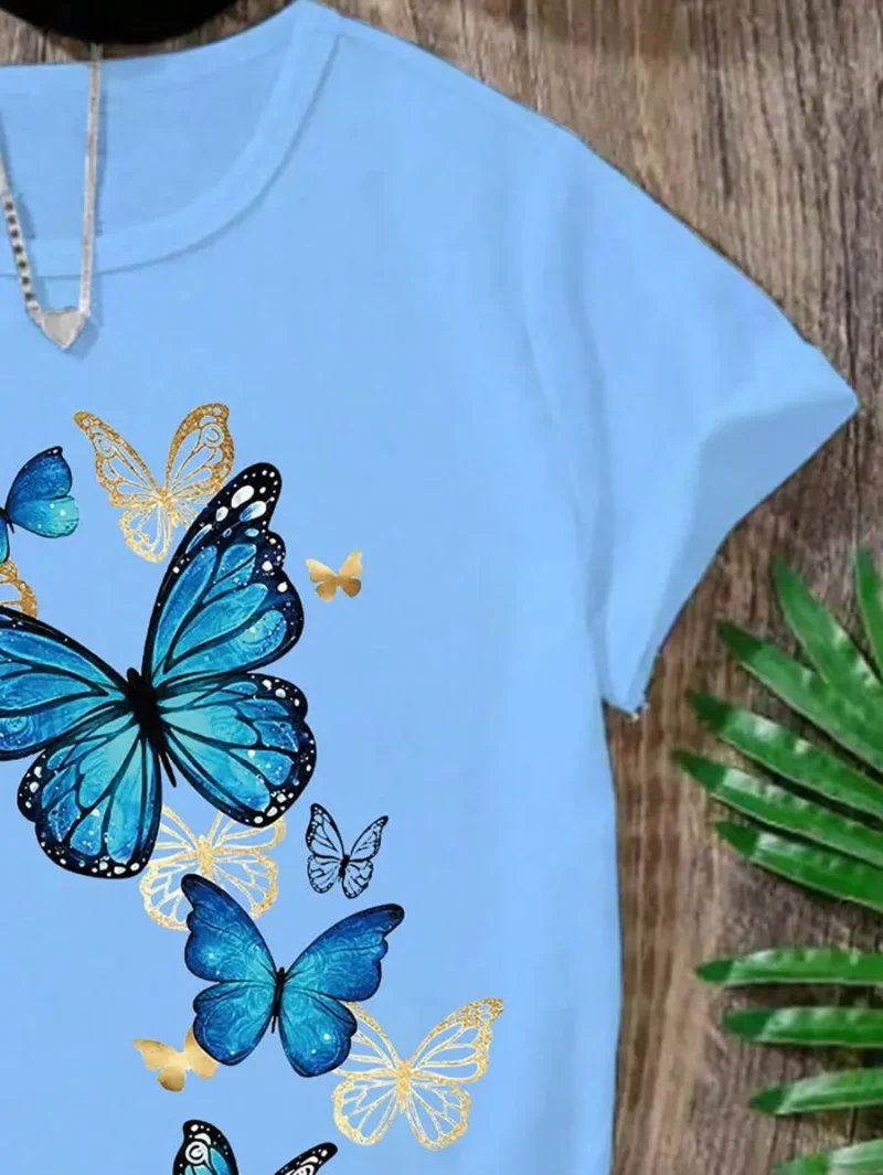 Casual Butterfly Print Short Sleeve T Shirt