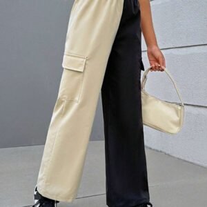 Casual Contrast Color Patchwork Elastic Waist Cargo Pants