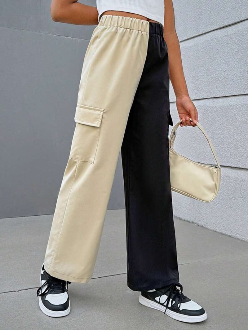 Casual Contrast Color Patchwork Elastic Waist Cargo Pants
