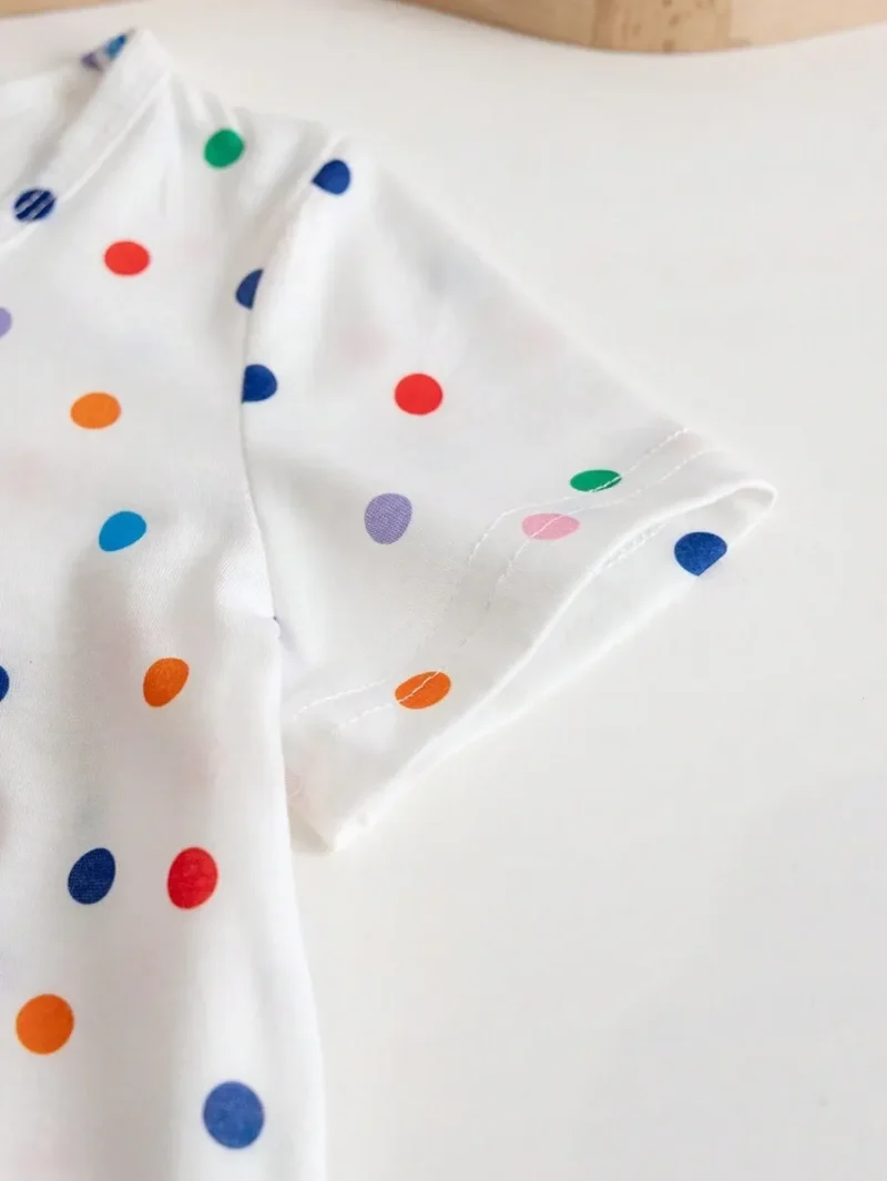 Round Neck Regular Sleeves Colorful Polka Dot Rainbow Printed T Shirt