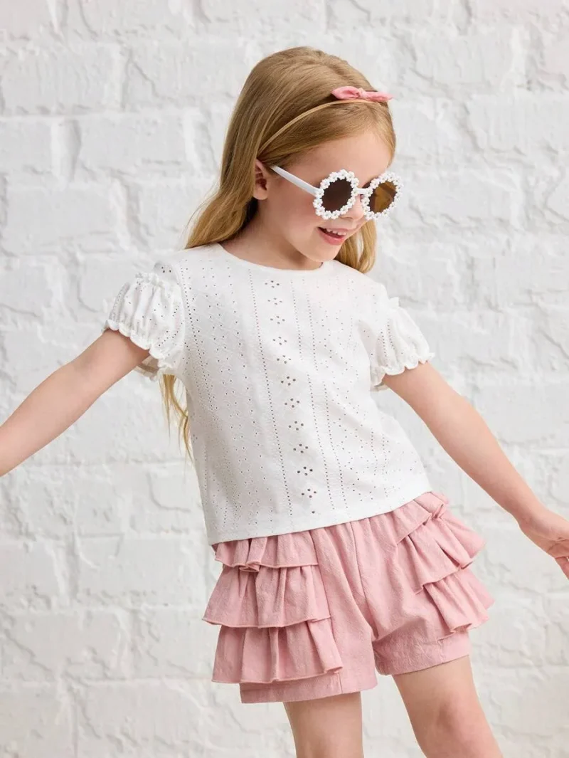 Round Neck Short Sleeve Casual Comfortable T Shirt With Ruffle Hem