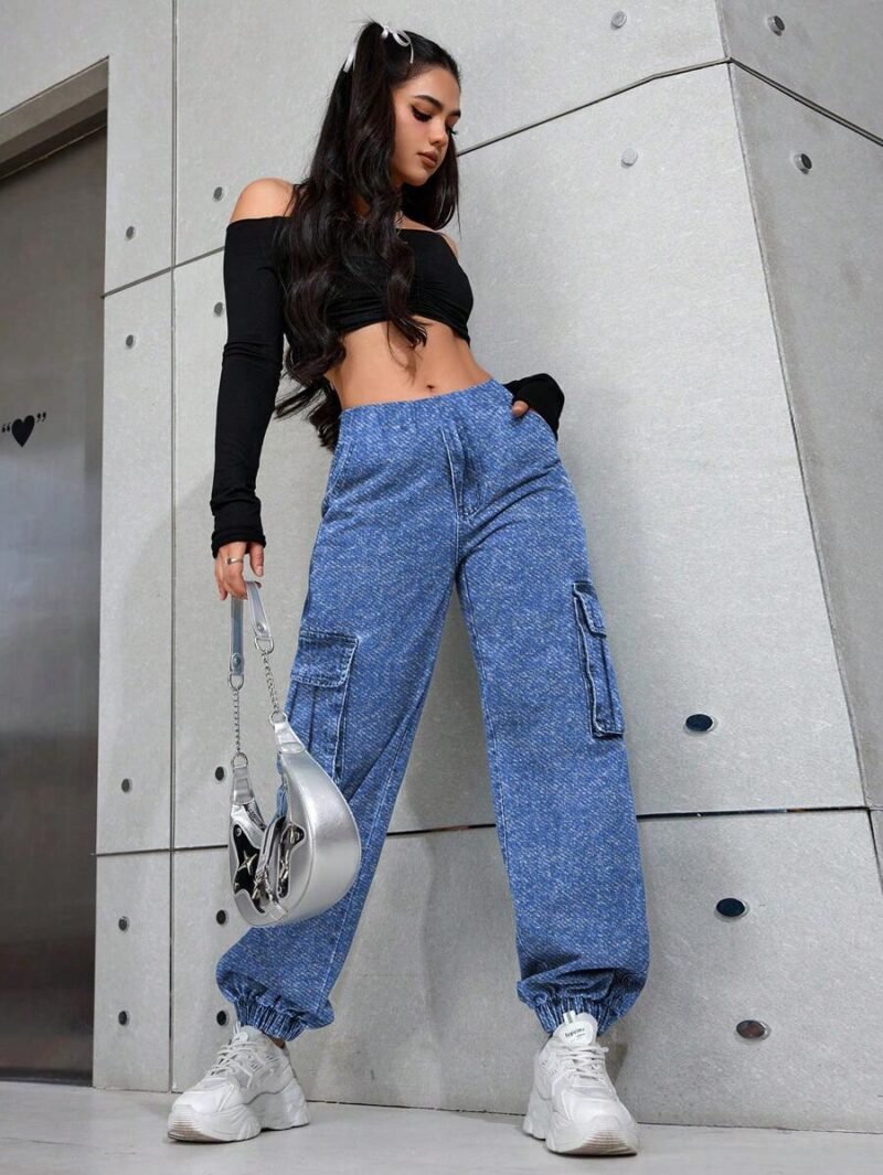 Casual Versatile Outdoor Multi Pocket Denim Effect Jogger Pants