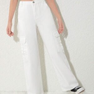 Loose Fit Straight Leg Cargo Denim Pants