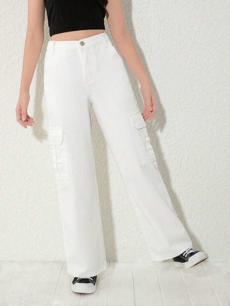 Loose Fit Straight Leg Cargo Denim Pants