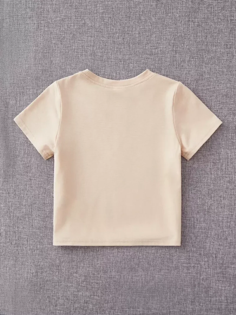 Solid Color Fitted Short Sleeve T Shirt With Heart Pattern