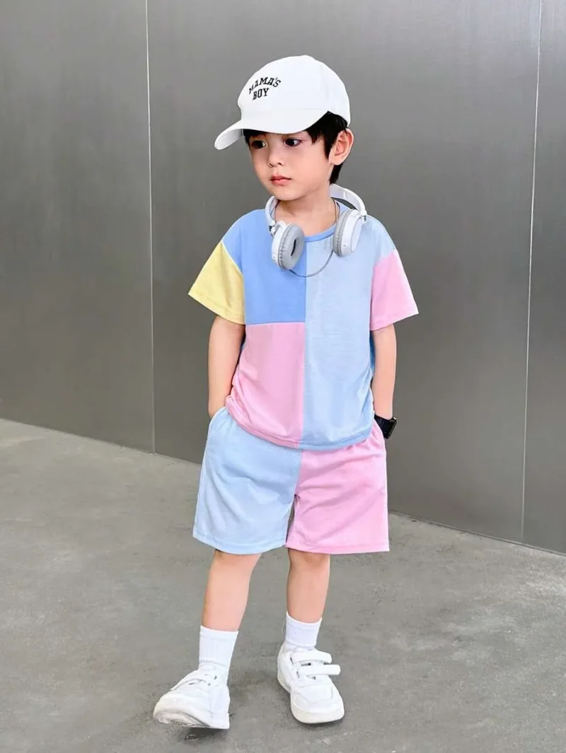 Versatile Contrast Color Patchwork Short Sleeve Top