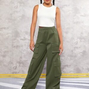 Solid Tank Top & Flap Pocket Side Cargo Pants