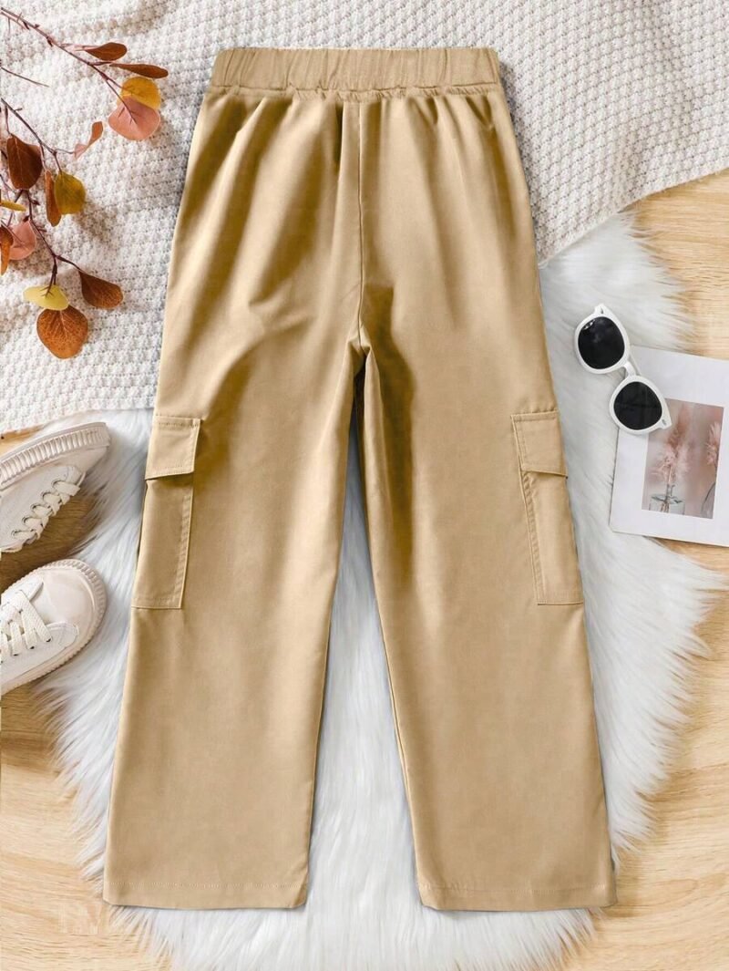 Teens Fashionable Solid Color Loose Cargo Pants