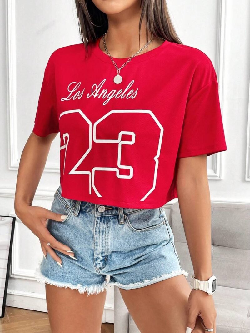 Red Printed Crop Top For Women