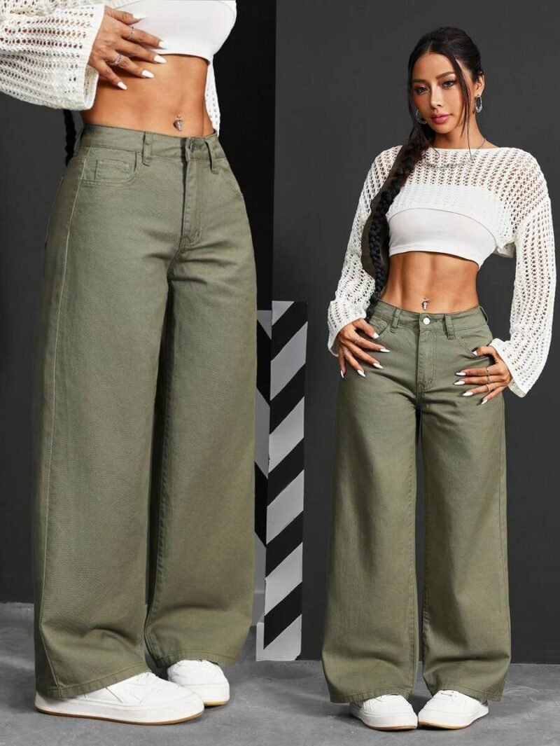 Loose Fit Wide Leg Pockets Casual Denim Jeans