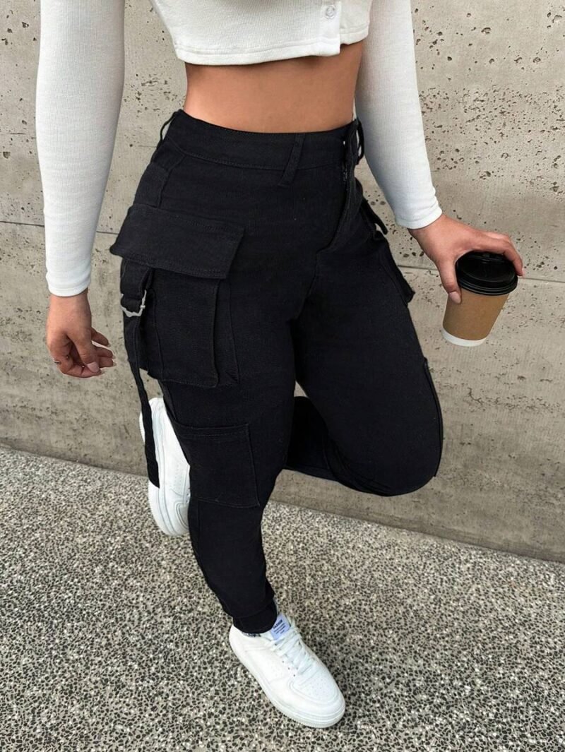 Sexy Tight Stretch Blue Denim Cargo Jeans