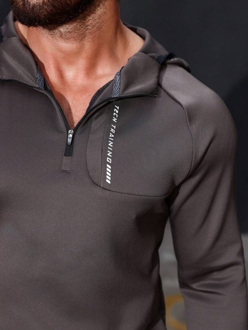 Half Zip Hooded Jacket With Letter Print