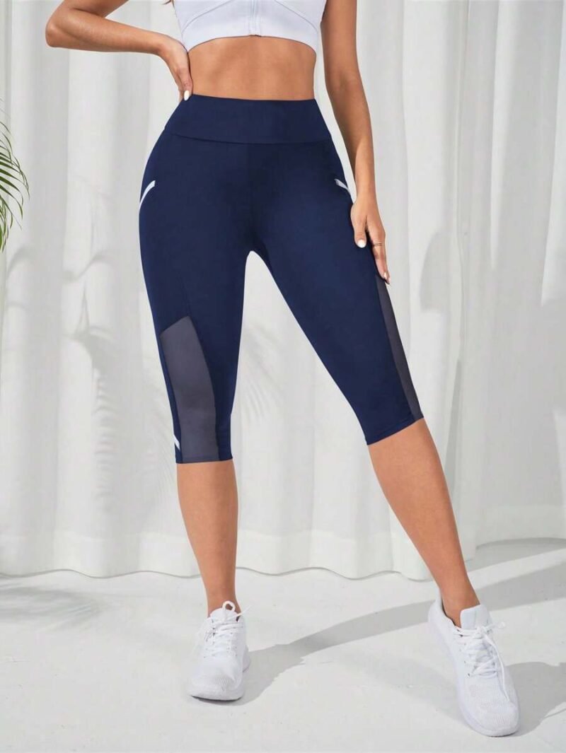 Contrast Mesh Insert Capri Sports Leggings