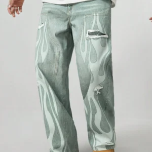Versatile Flame Pattern Straight Loose Fit