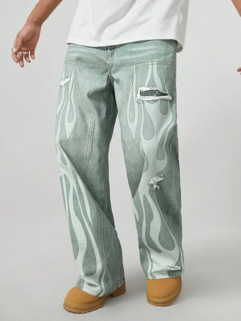 Versatile Flame Pattern Straight Loose Fit