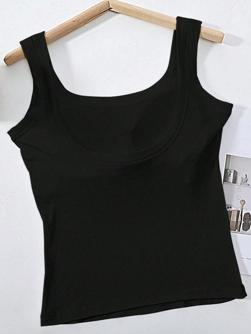 Black Basic Tank Top With Detachable Chest Pad