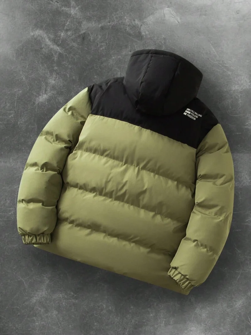 Casual Color Block Letter Print Hooded Padded